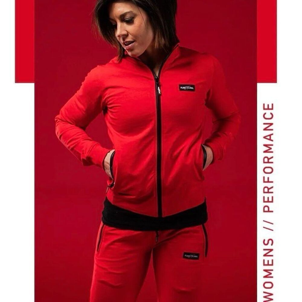 Flag nor Fail Full Length Performance Track Jacket in Red Size Medium